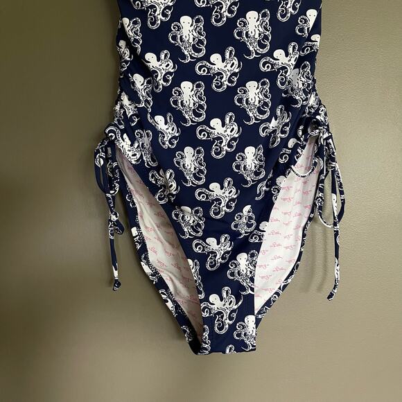 Lilly‎ Pulitzer Octopus Print One Piece Swimsuit Size XS Ruched Side Navy Blue - Picture 5 of 14